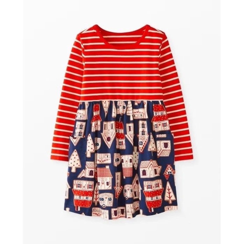 Hanna Andersson Long SLeeve Holiday Mixie Play Dress 120 6/7 Gingerbread House